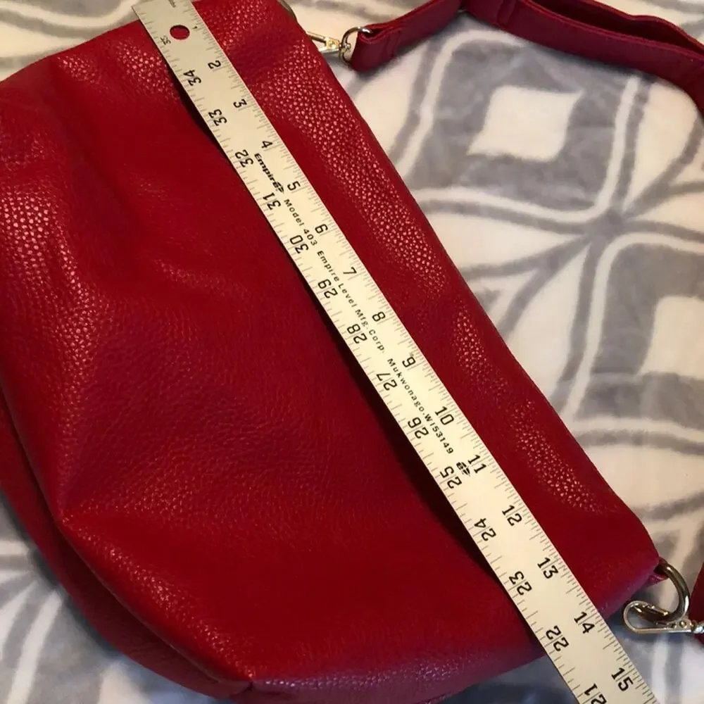 BCBG Paris Red & Gold Hardware Faux Leather Small Shoulder Bag